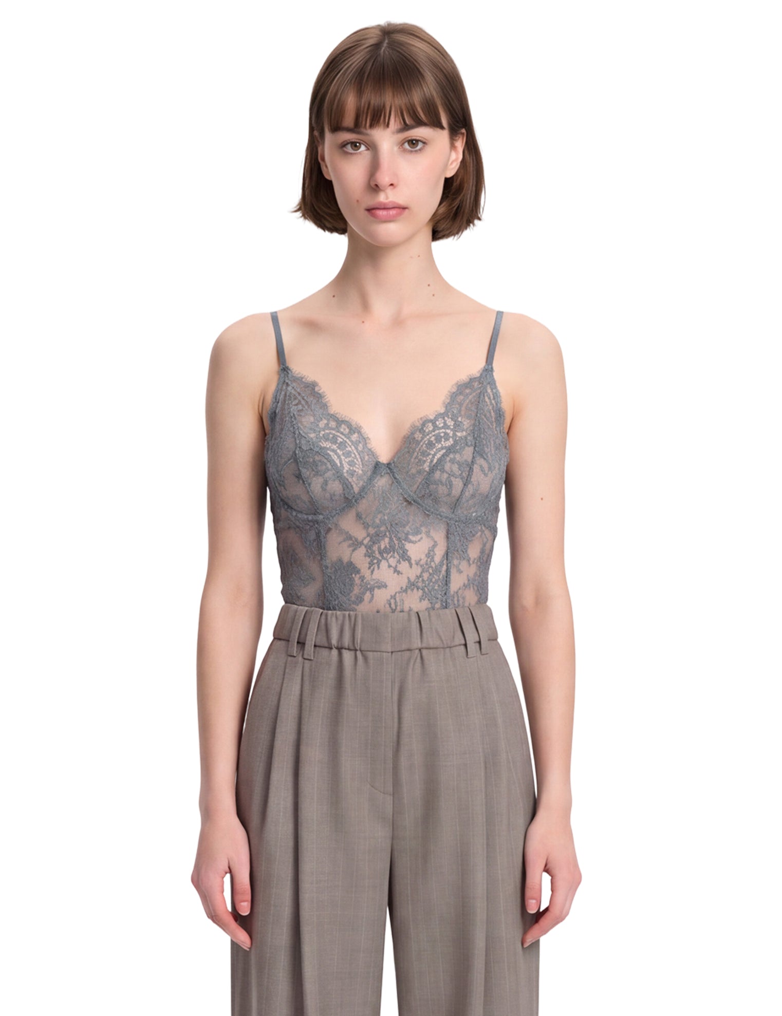 Body in pizzo teddy in grigio 