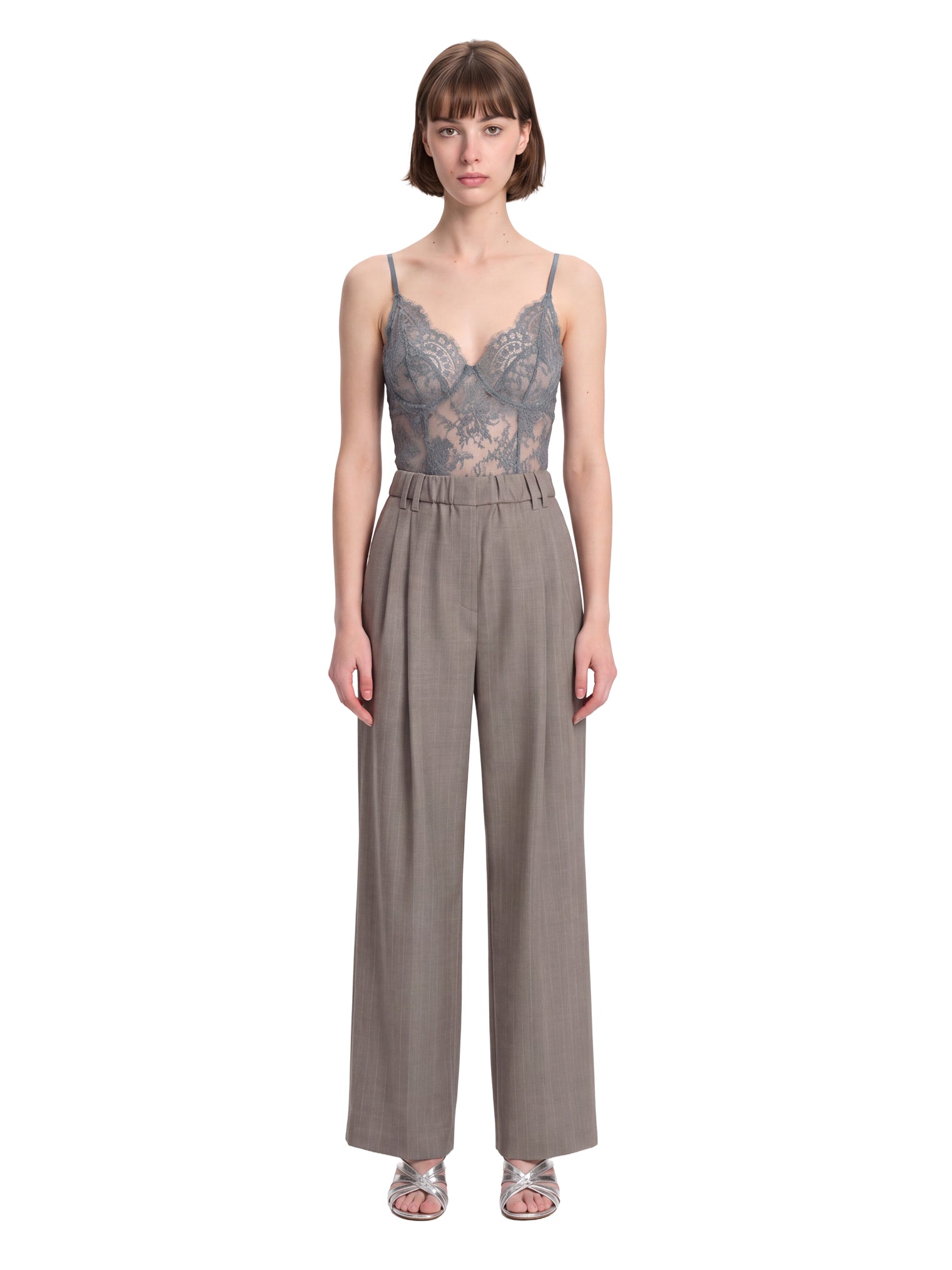 Body in pizzo teddy in grigio 