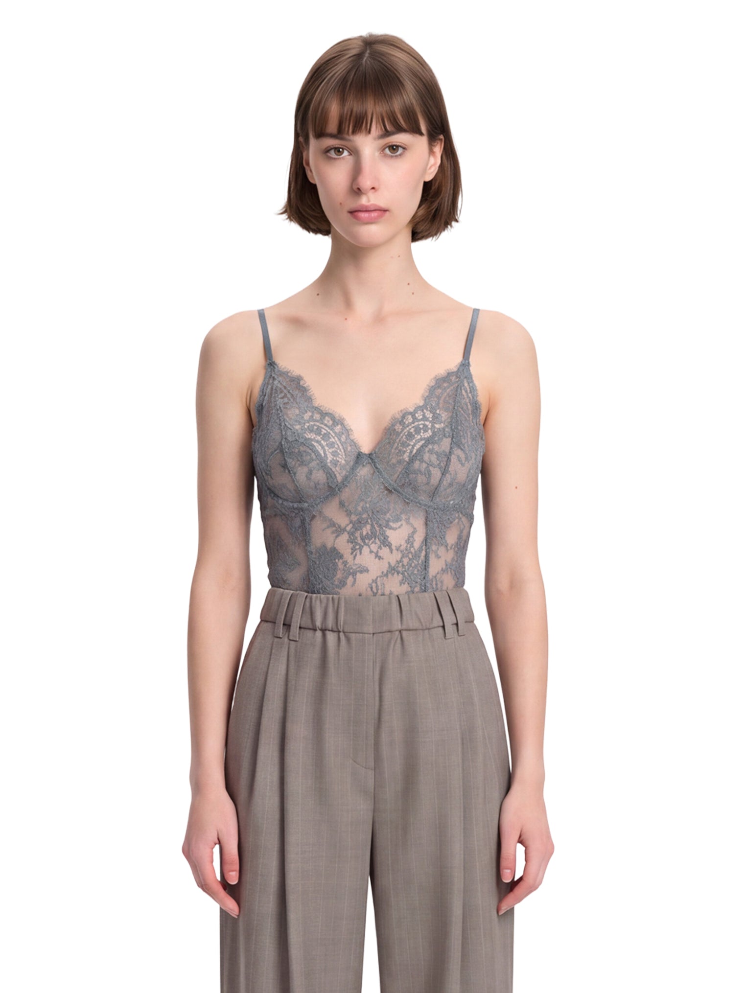 Body in pizzo Teddy in grigio 