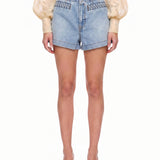 Shorts in denim a vita alta Indra in celeste 
