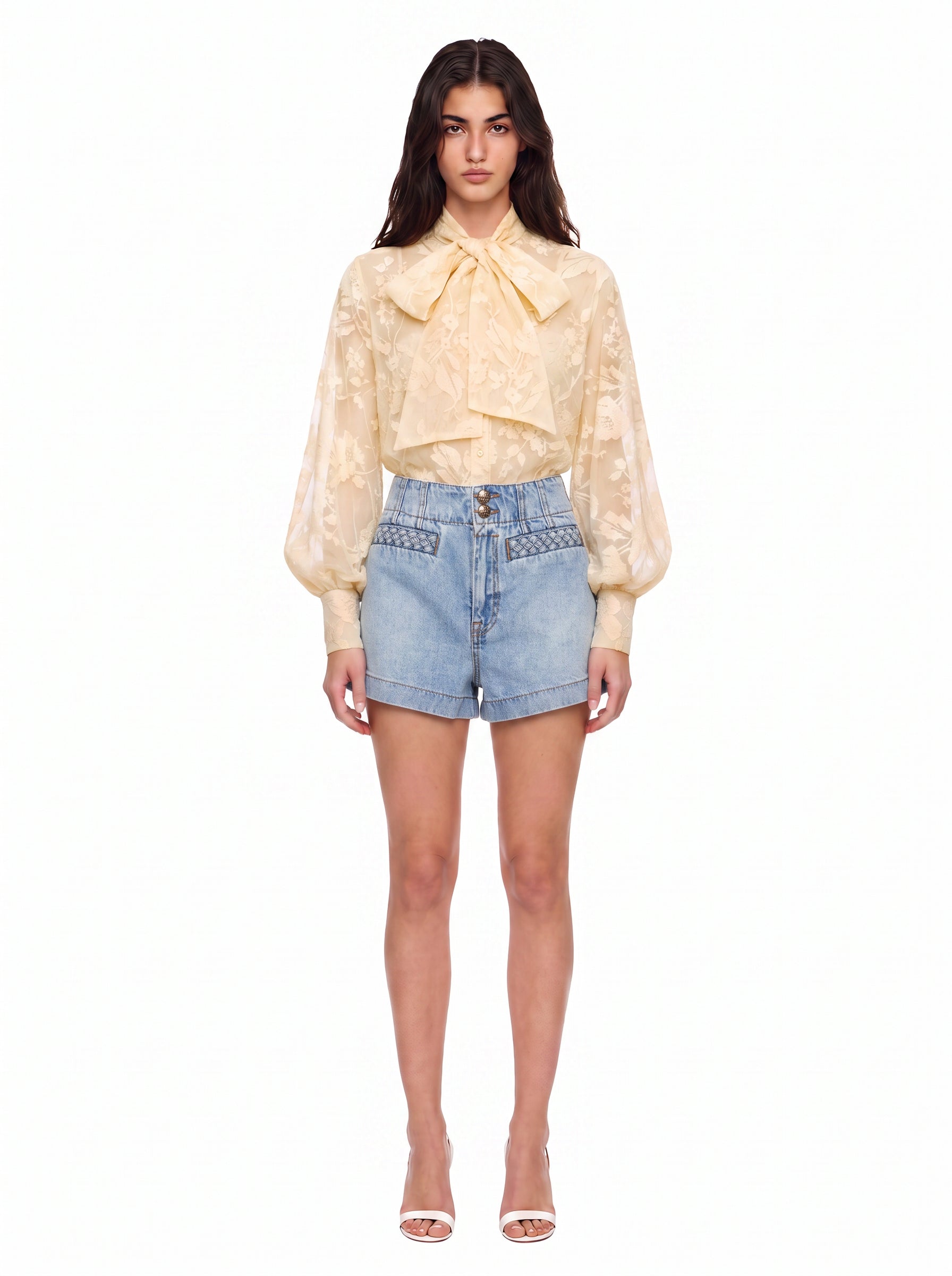 Shorts in denim a vita alta Indra in celeste 