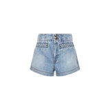 Shorts in denim a vita alta Indra in celeste 