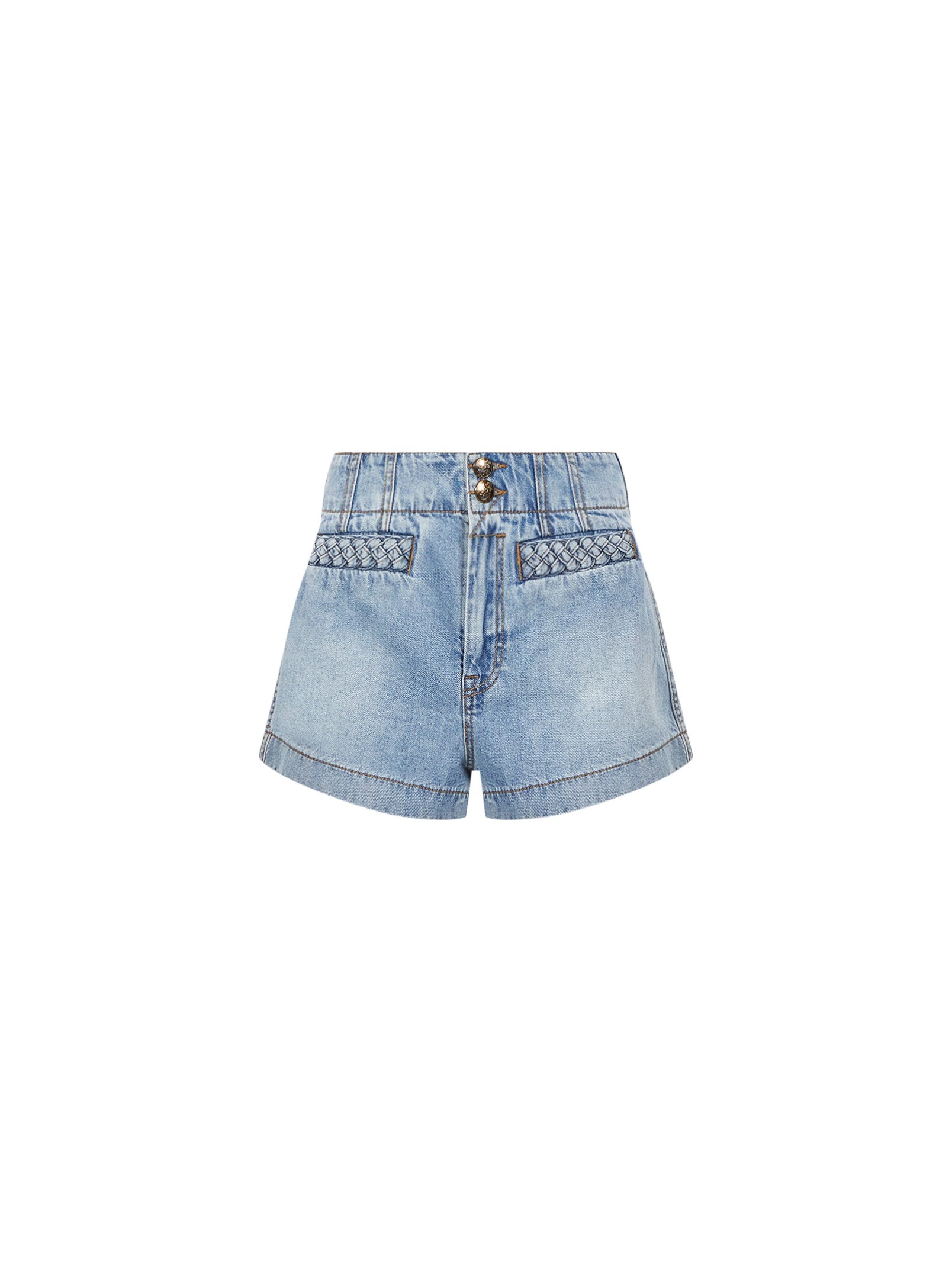 Shorts in denim a vita alta Indra in celeste 