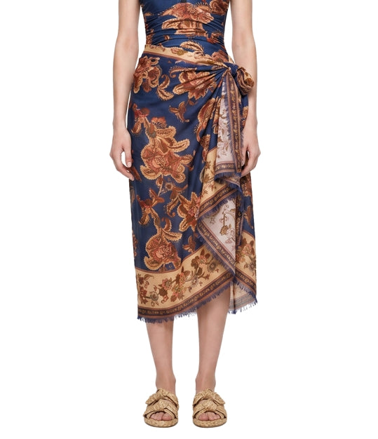Gonna midi in seta navy/jade 