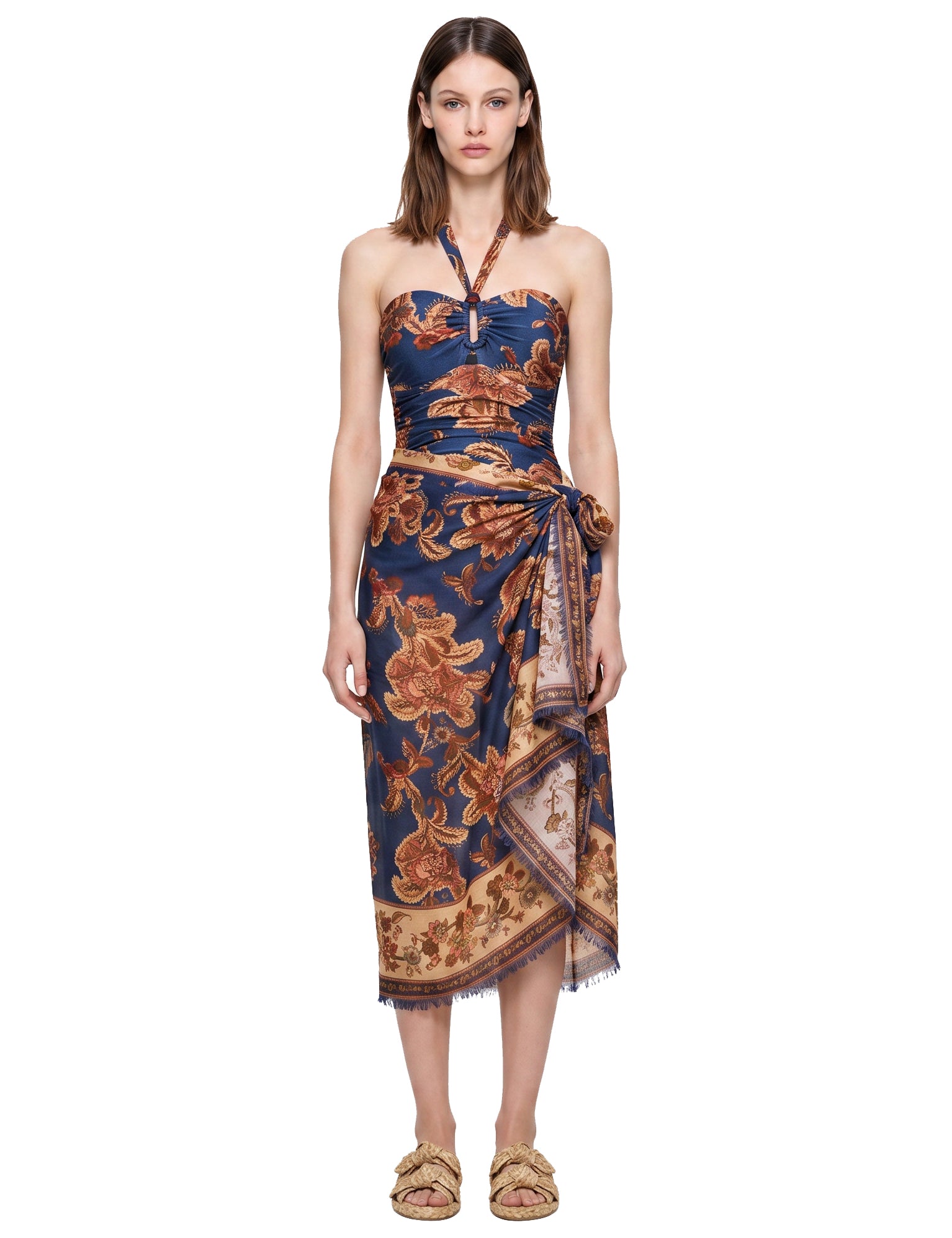 Gonna midi in seta navy/jade 