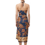 Gonna midi in seta navy/jade 