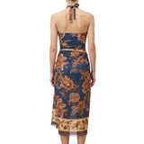 Gonna midi in seta navy/jade 