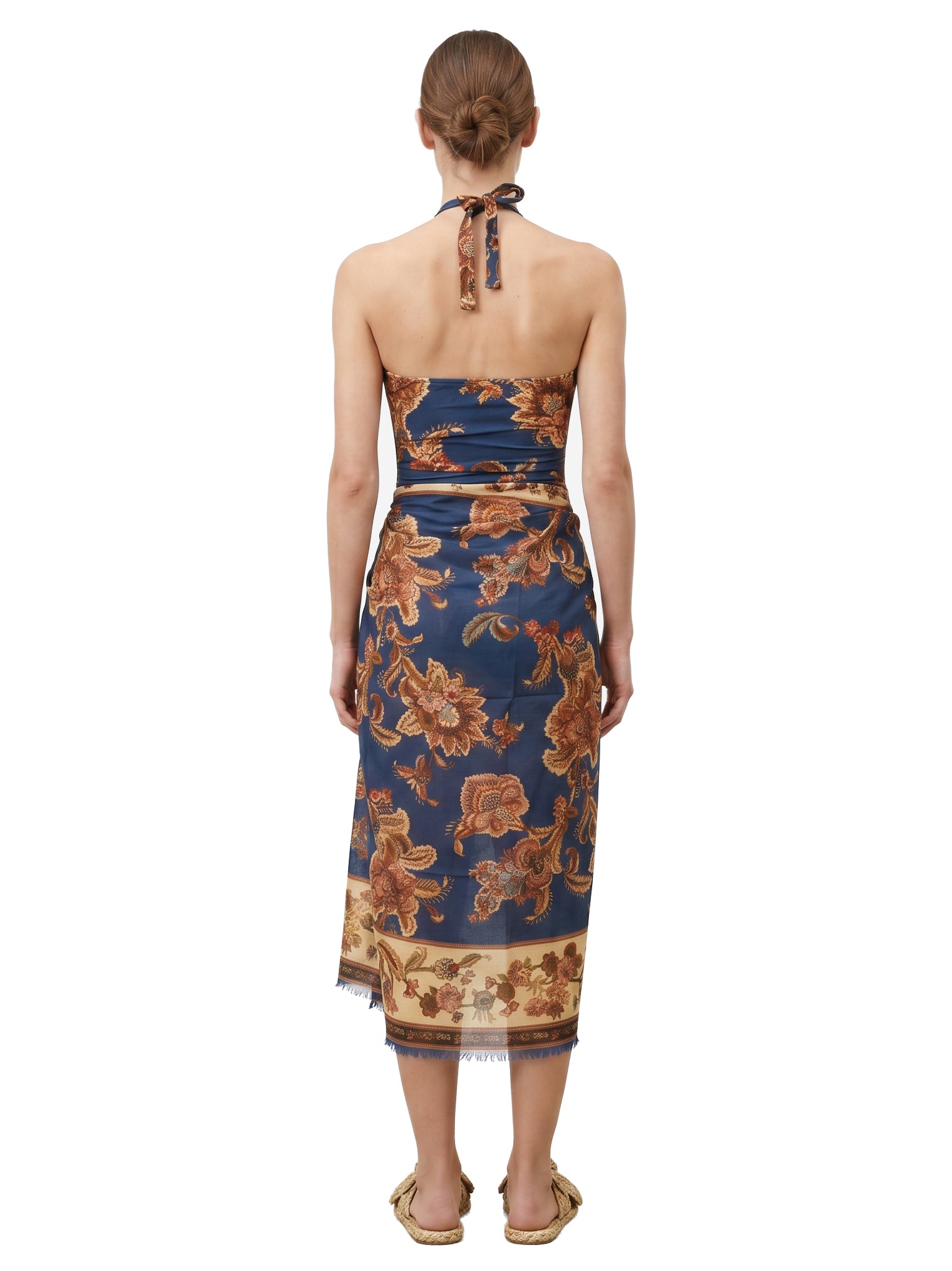 Gonna midi in seta navy/jade 