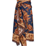 Gonna midi in seta navy/jade 