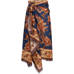 Gonna midi in seta navy/jade 