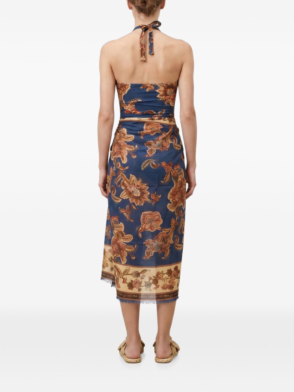 Gonna midi in seta navy/jade 