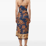 Gonna midi in seta navy/jade 