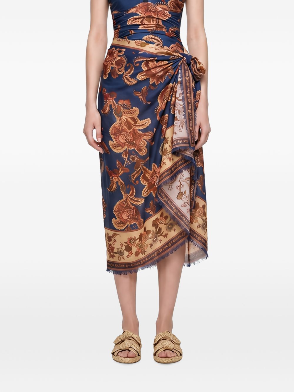 Gonna midi in seta navy/jade 