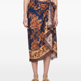 Gonna midi in seta navy/jade 