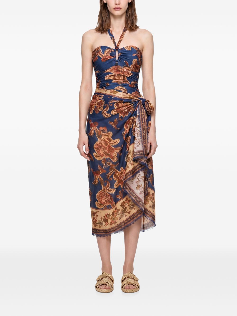 Gonna midi in seta navy/jade 