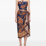 Gonna midi in seta navy/jade 
