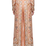 Pantaloni Roselight in seta floreale rosa 