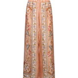 Pantaloni Roselight in seta floreale rosa 