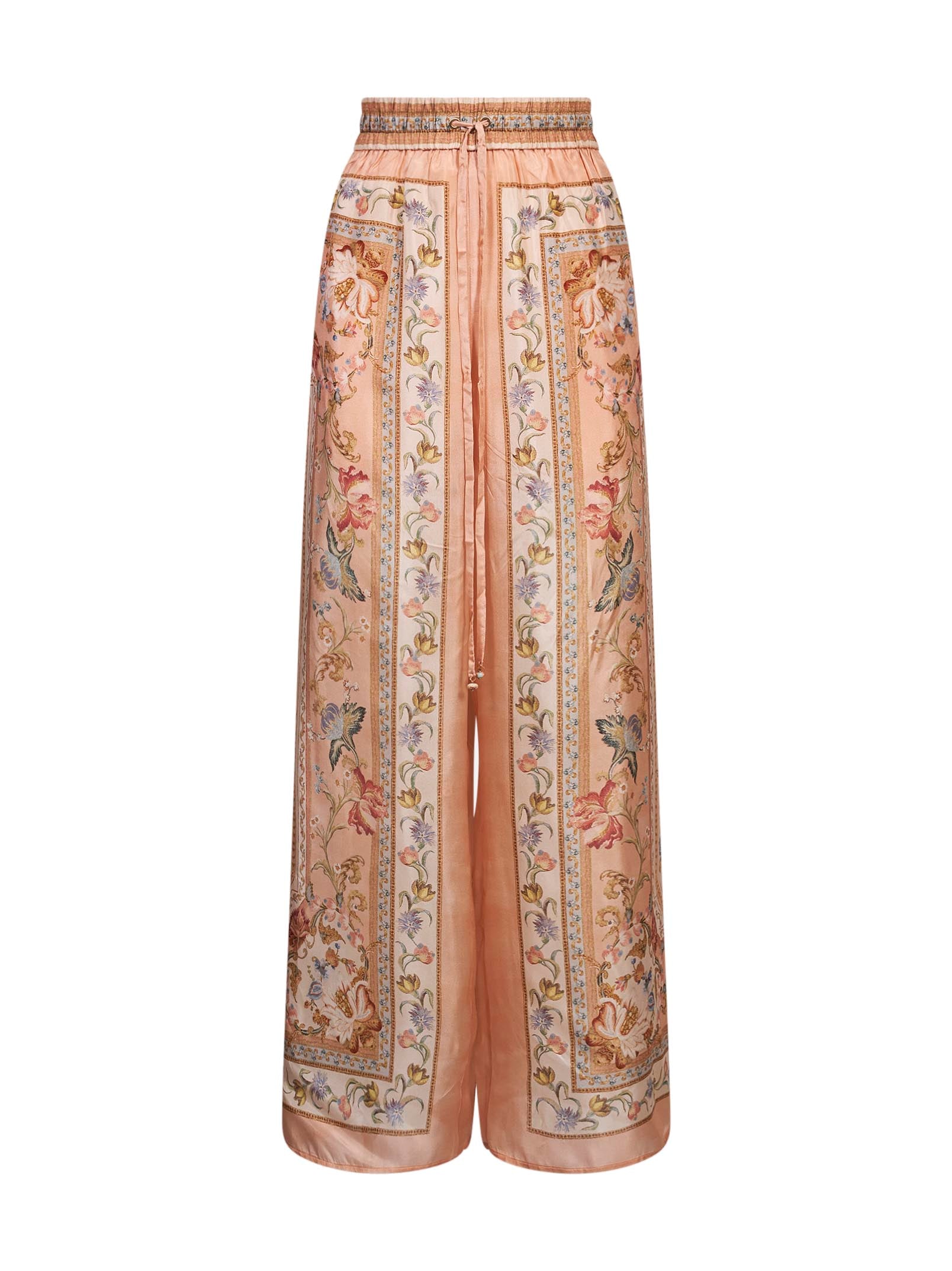 Pantaloni Roselight in seta floreale rosa 