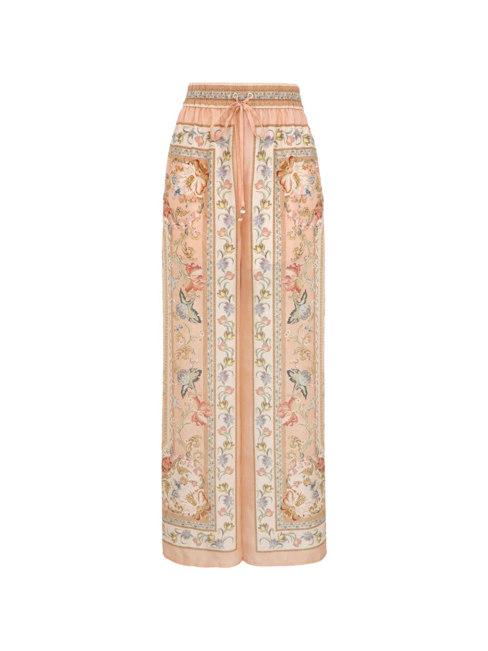 Pantaloni Roselight in seta floreale rosa 