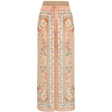 Pantaloni Roselight in seta floreale rosa 