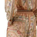 Pantaloni Roselight in seta floreale rosa 
