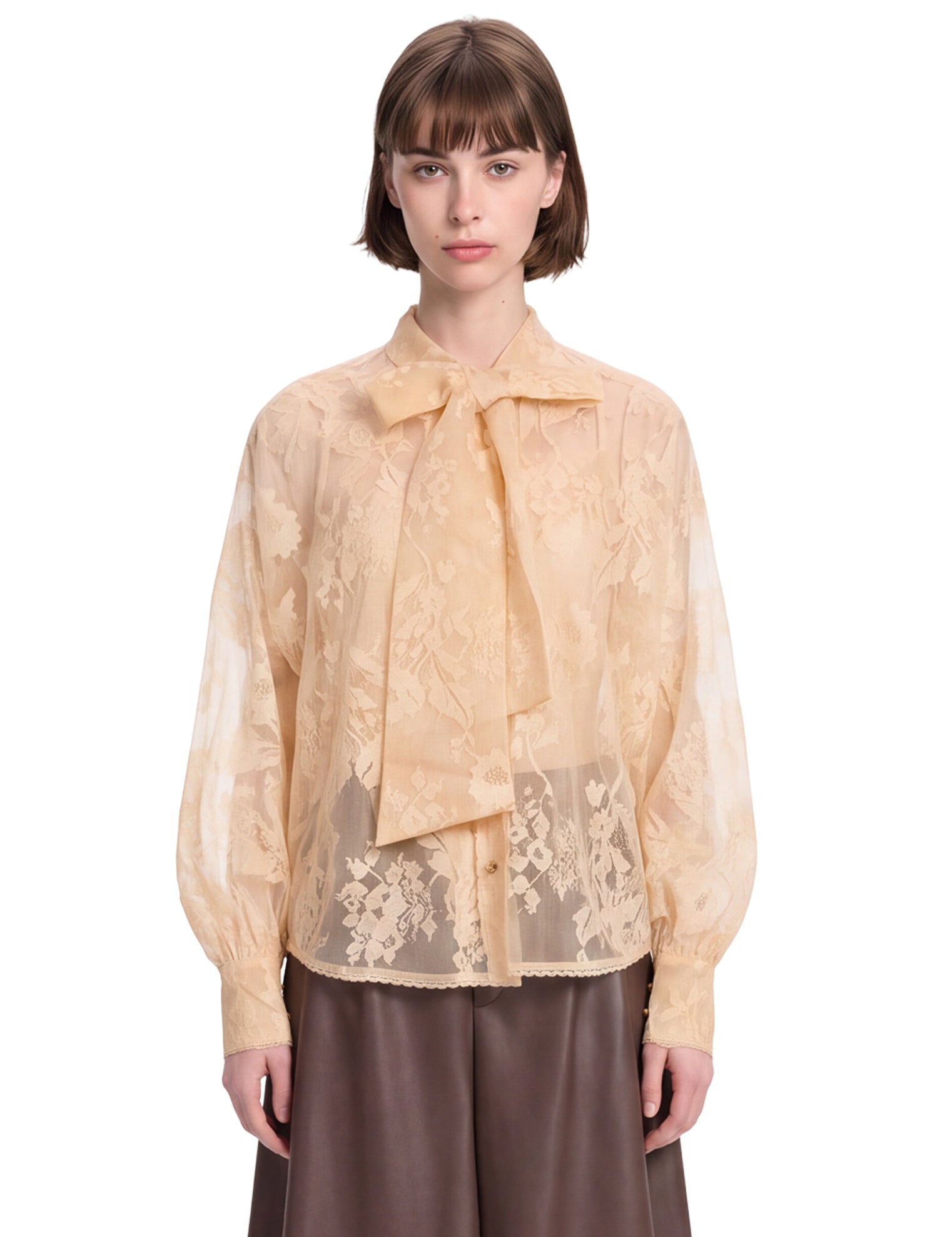 Blusa Valiant in pizzo con fiocco in beige 