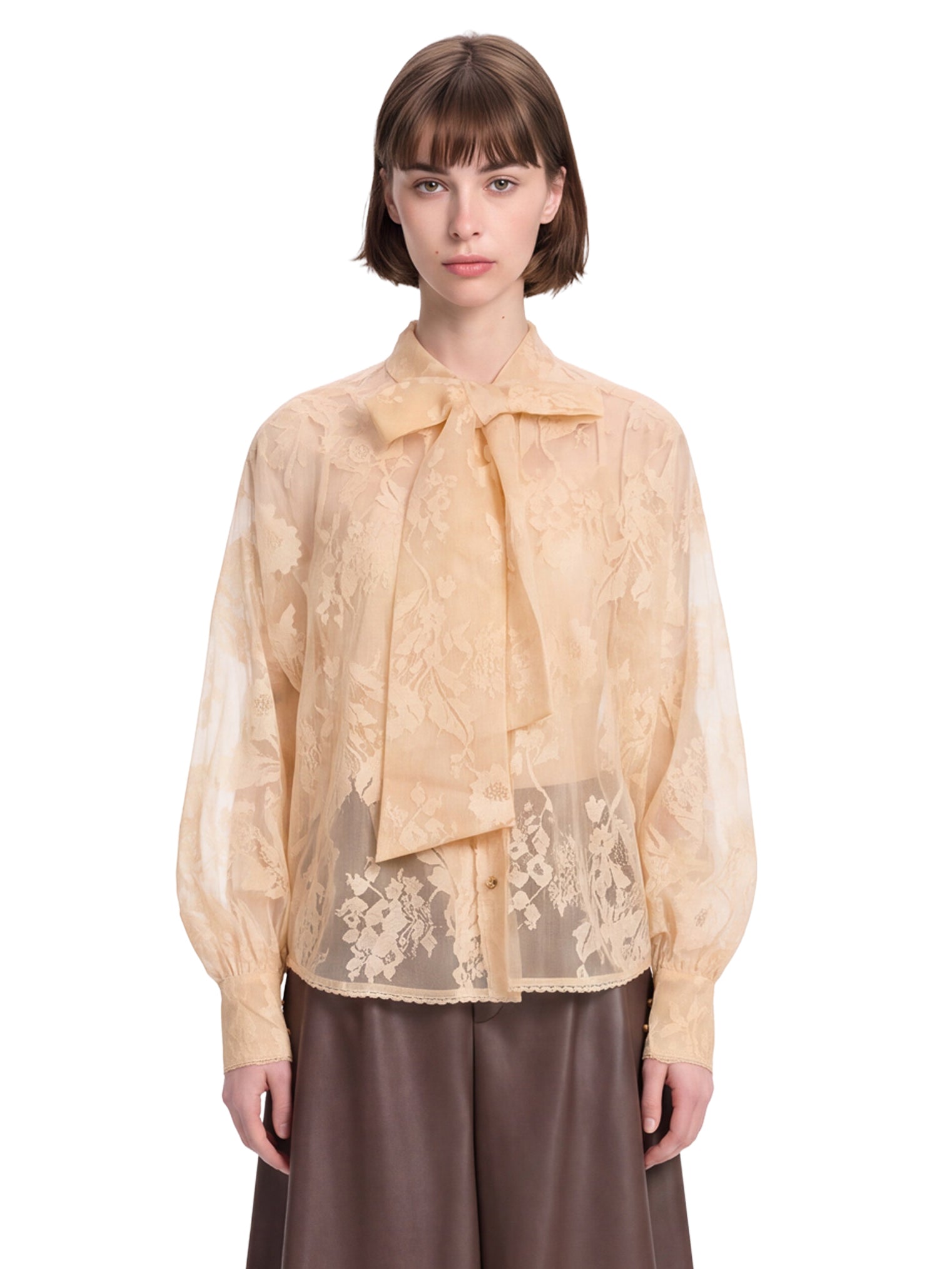 Blusa Valiant in pizzo con fiocco in beige 