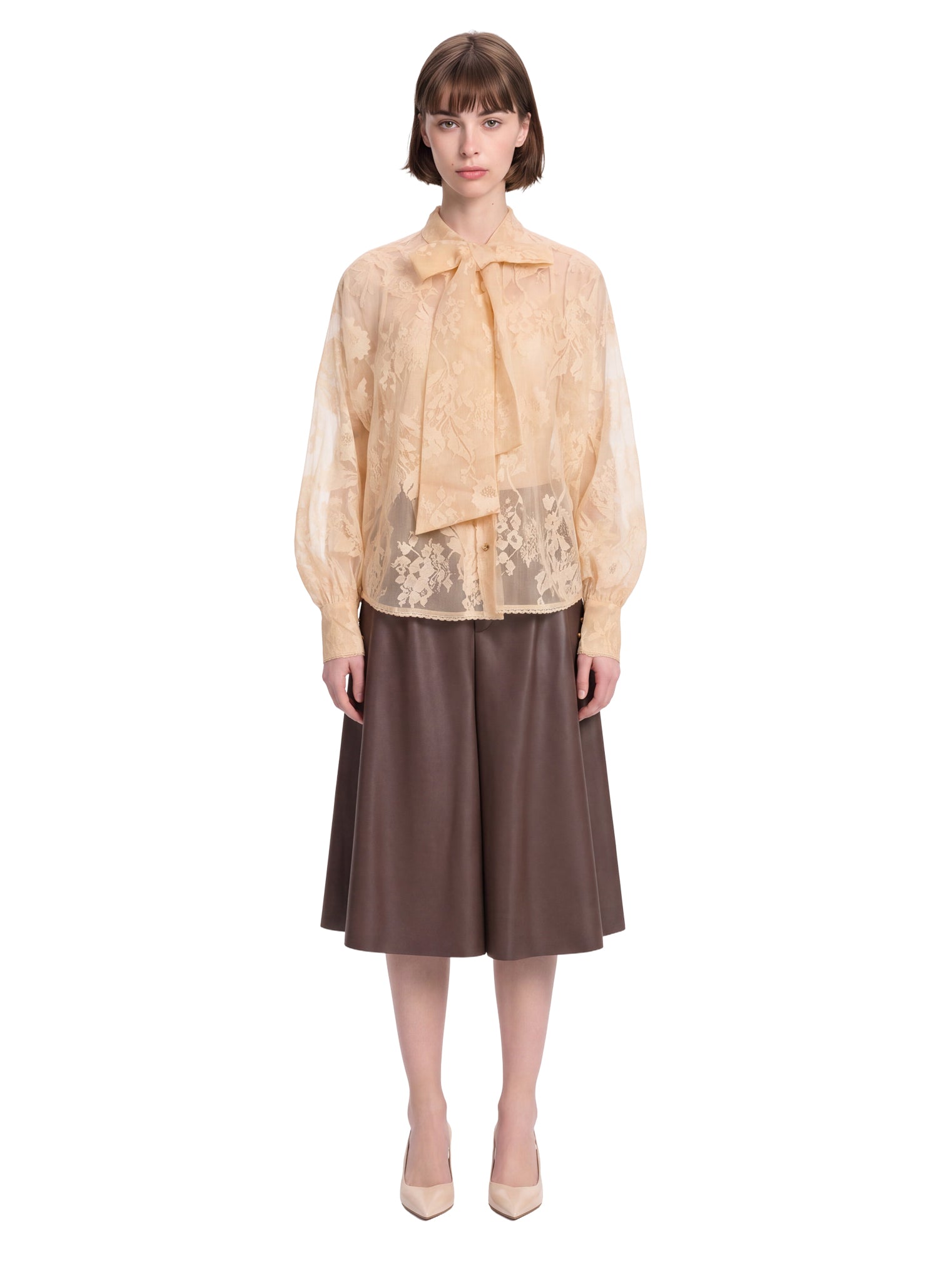 Blusa Valiant in pizzo con fiocco in beige 