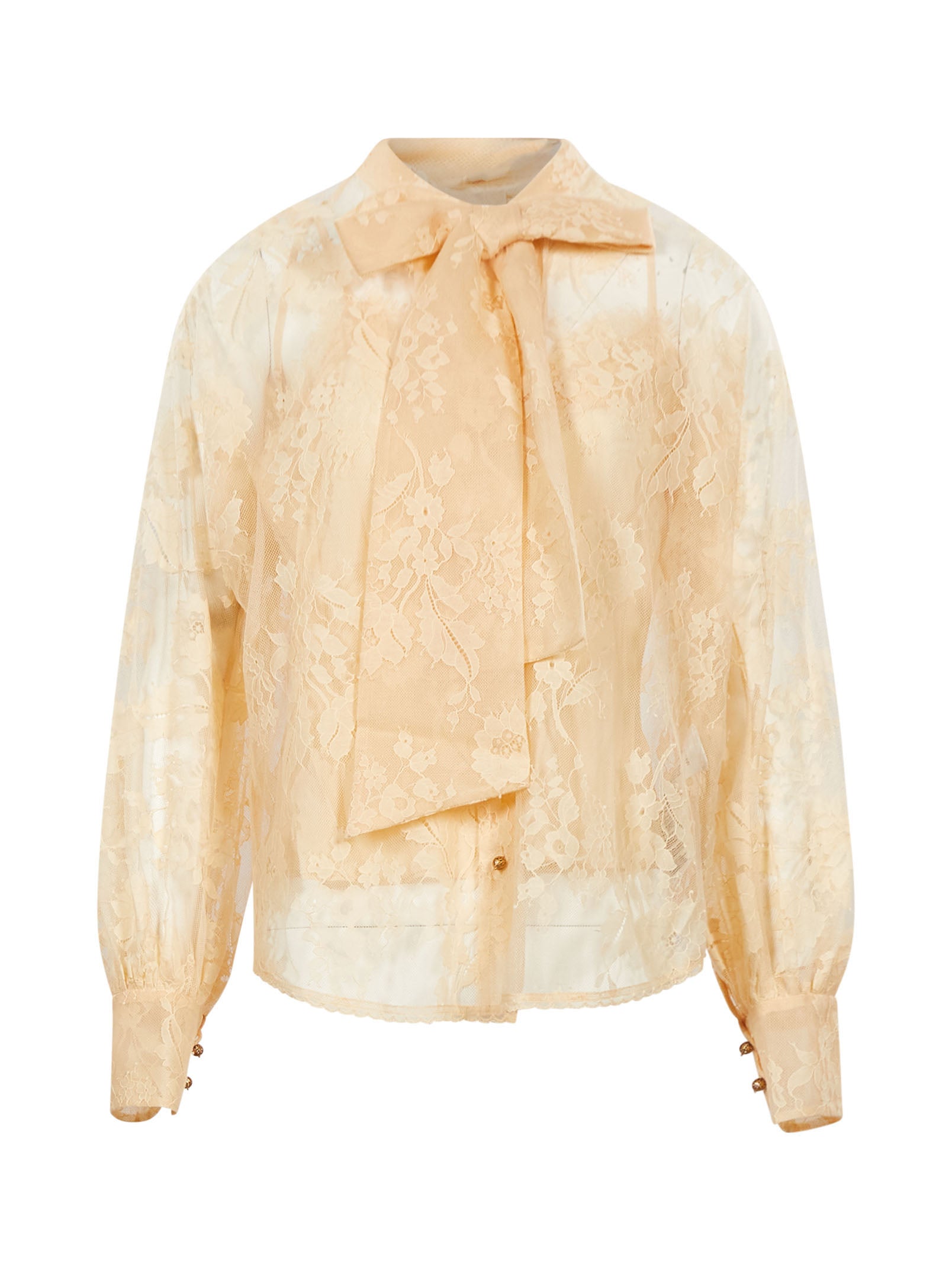 Blusa Valiant in pizzo con fiocco in beige 