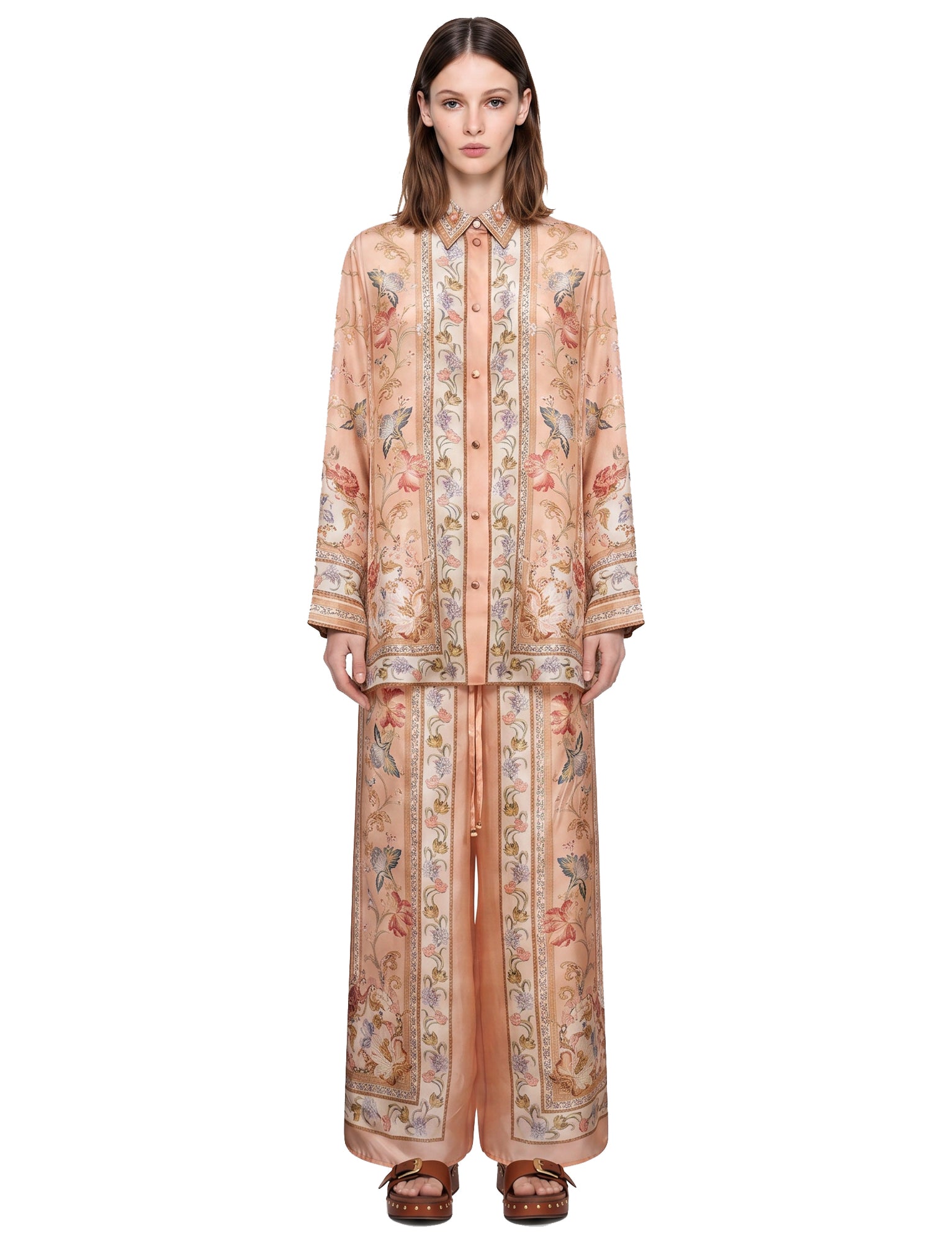 Camicia Roselight in seta floreale rosa 