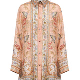 Camicia Roselight in seta floreale rosa 