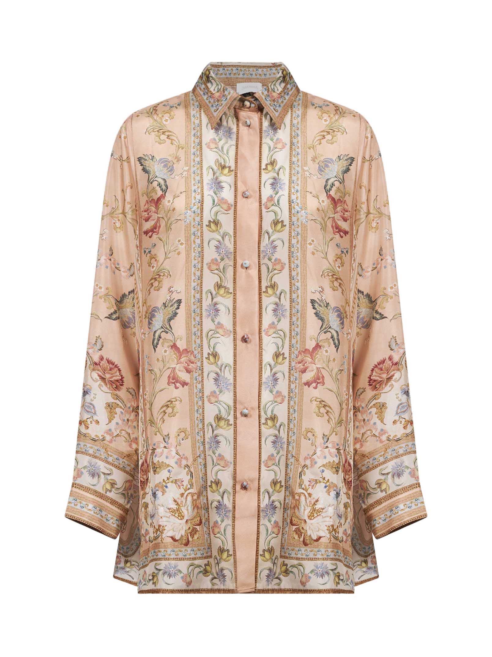 Camicia Roselight in seta floreale rosa 