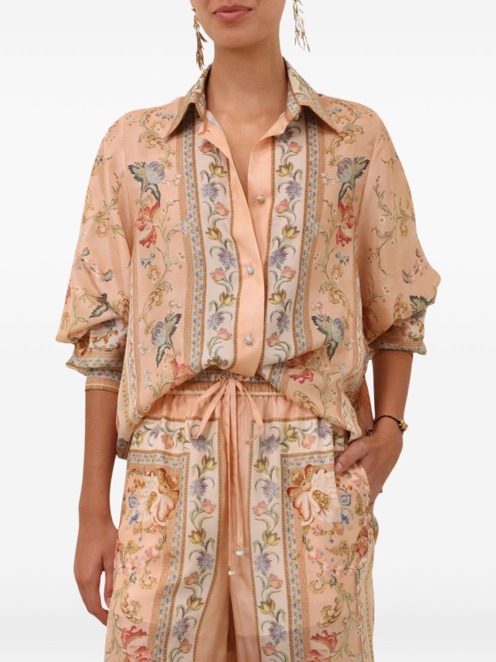 Camicia Roselight in seta floreale rosa 