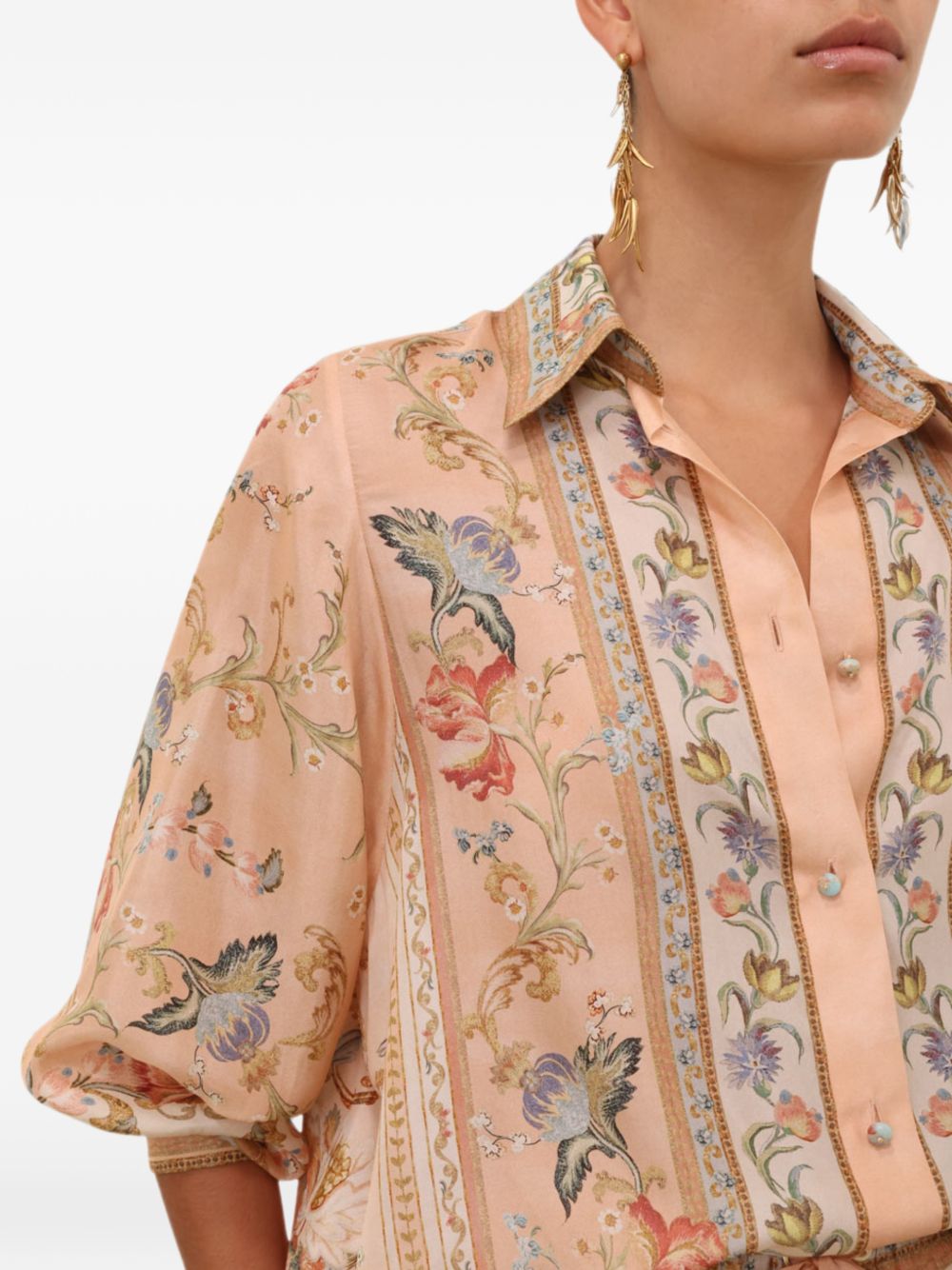 Camicia Roselight in seta floreale rosa 