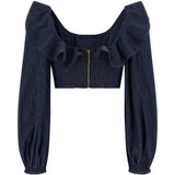 Top con volant Aster in blu 
