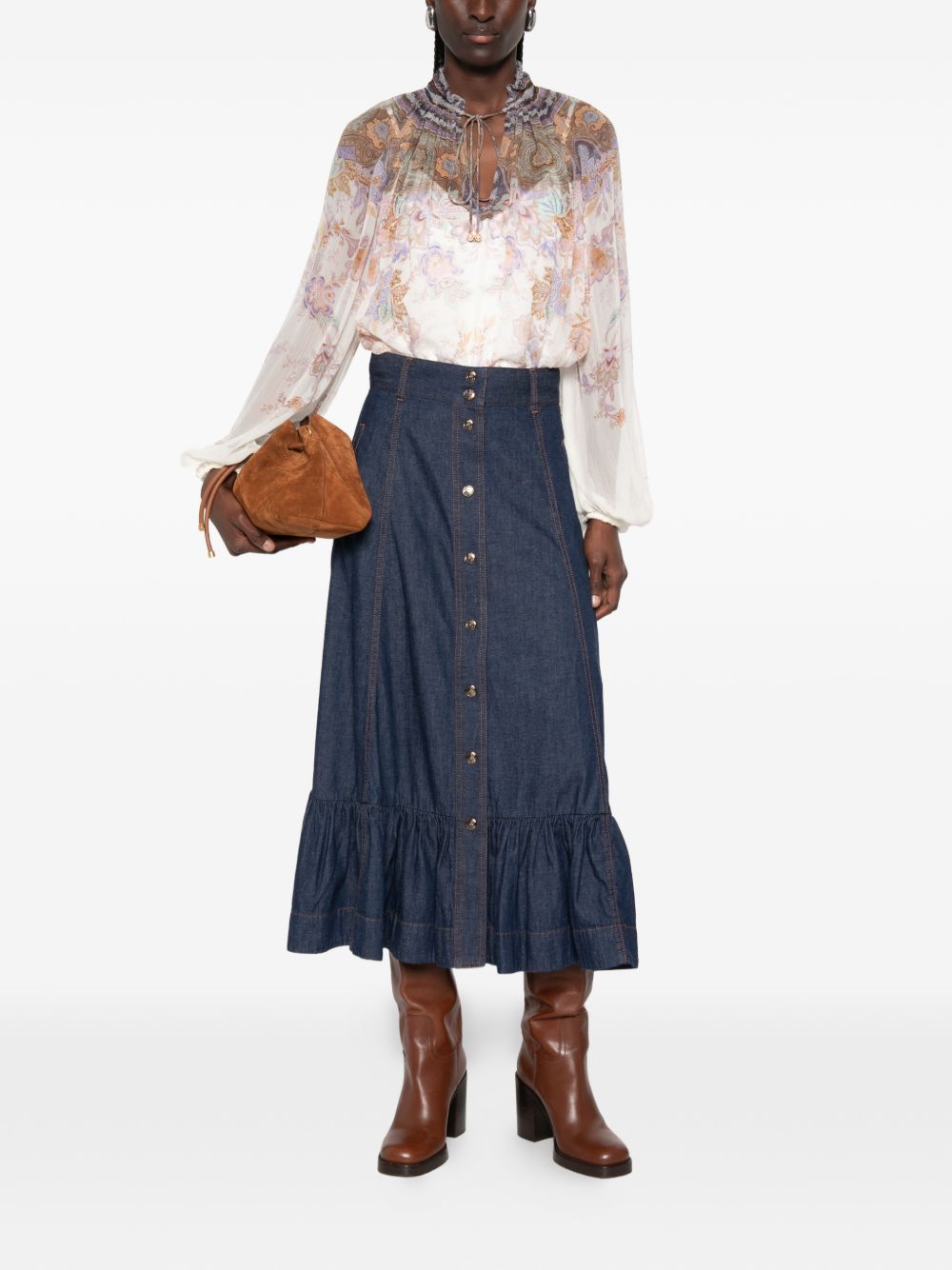 Gonna lung Aster in blu denim 