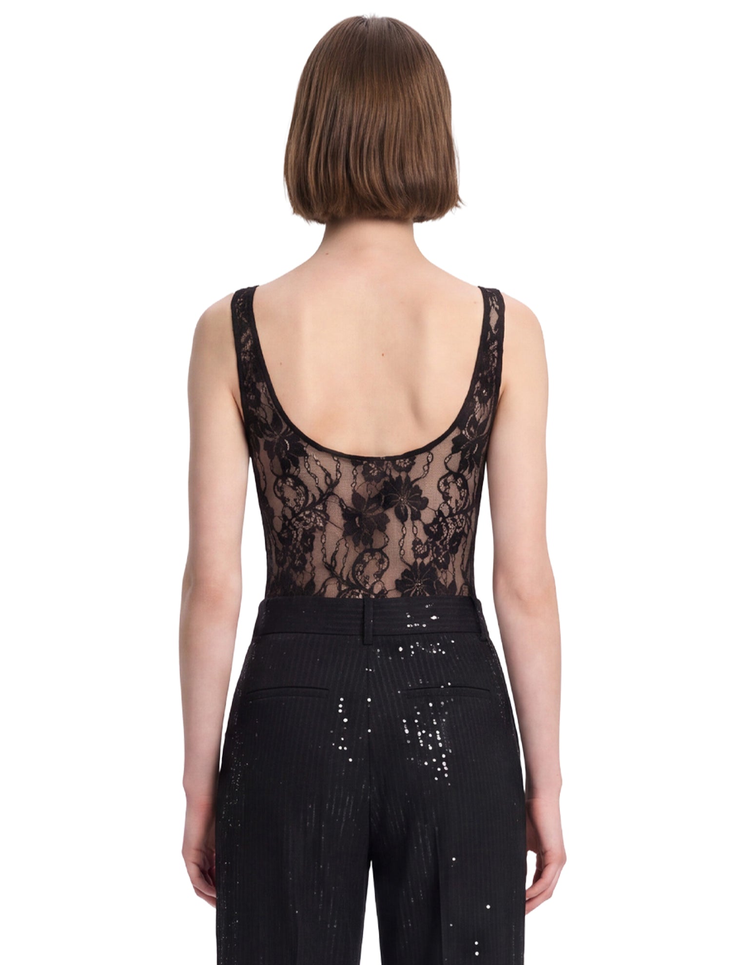 Body in pizzo con scollo rotondo in nero 