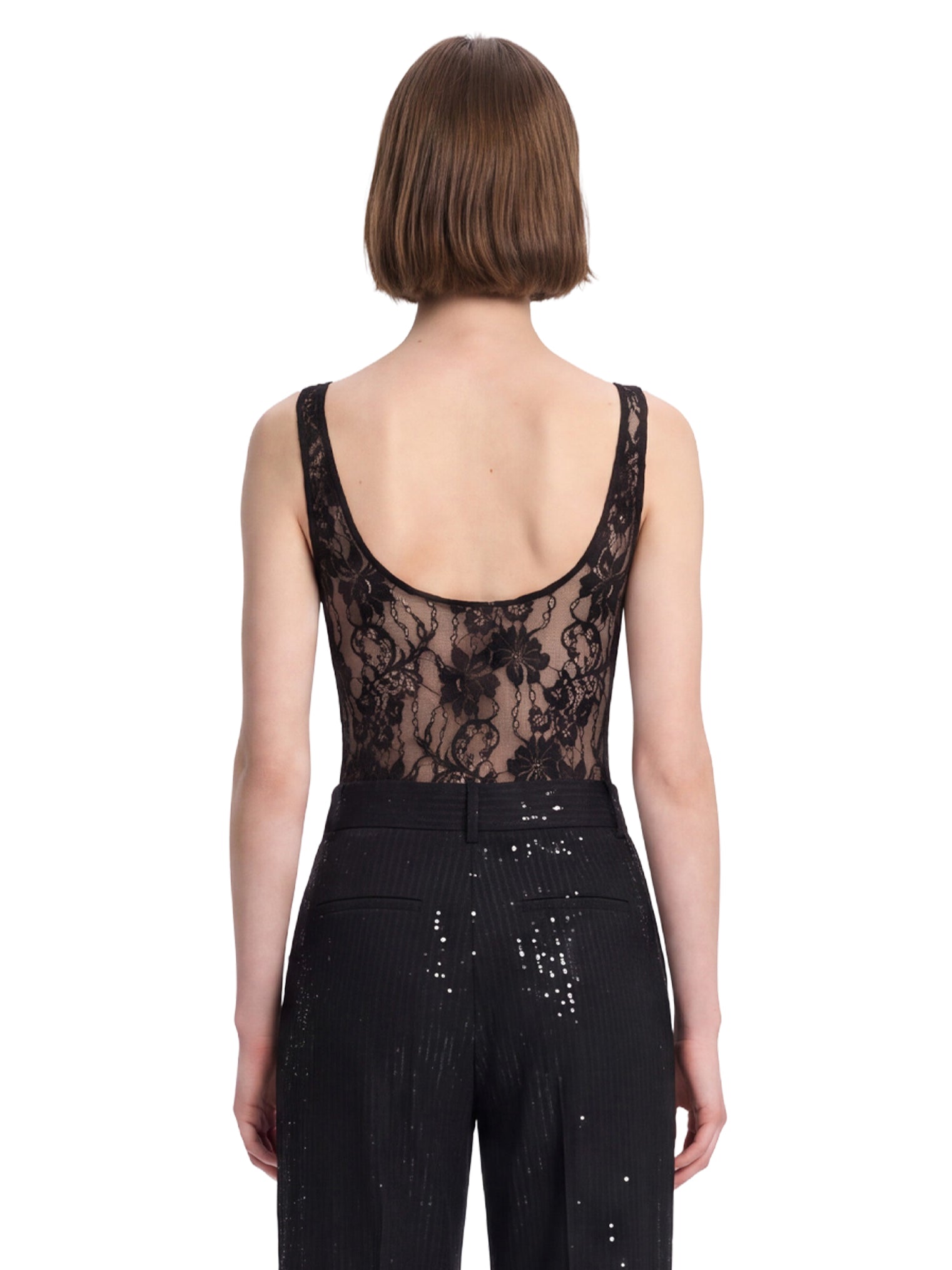 Body in pizzo con scollo rotondo in nero 