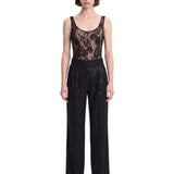 Body in pizzo con scollo rotondo in nero 