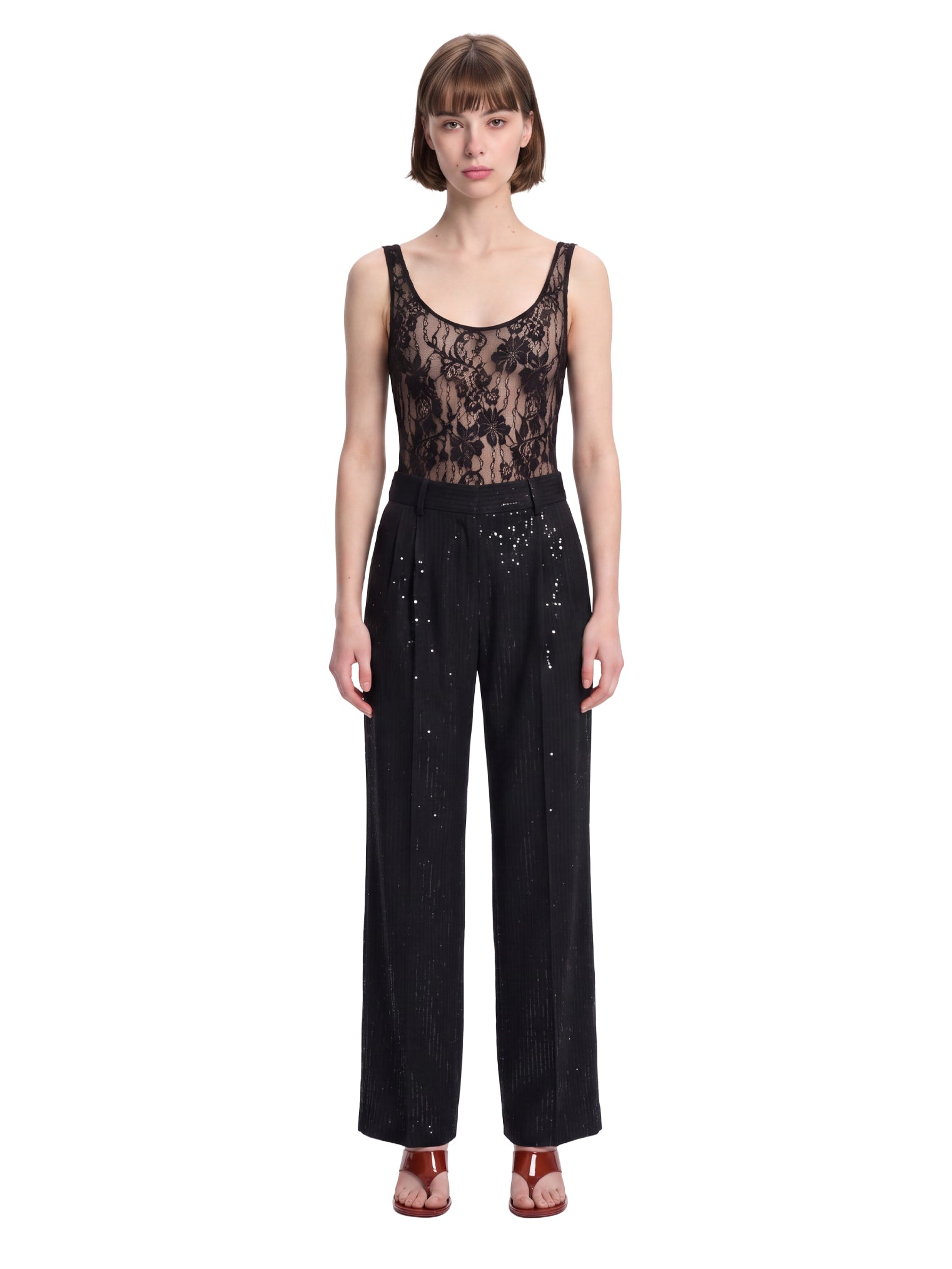 Body in pizzo con scollo rotondo in nero 