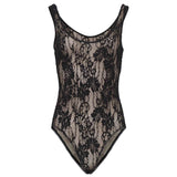 Body in pizzo con scollo rotondo in nero 