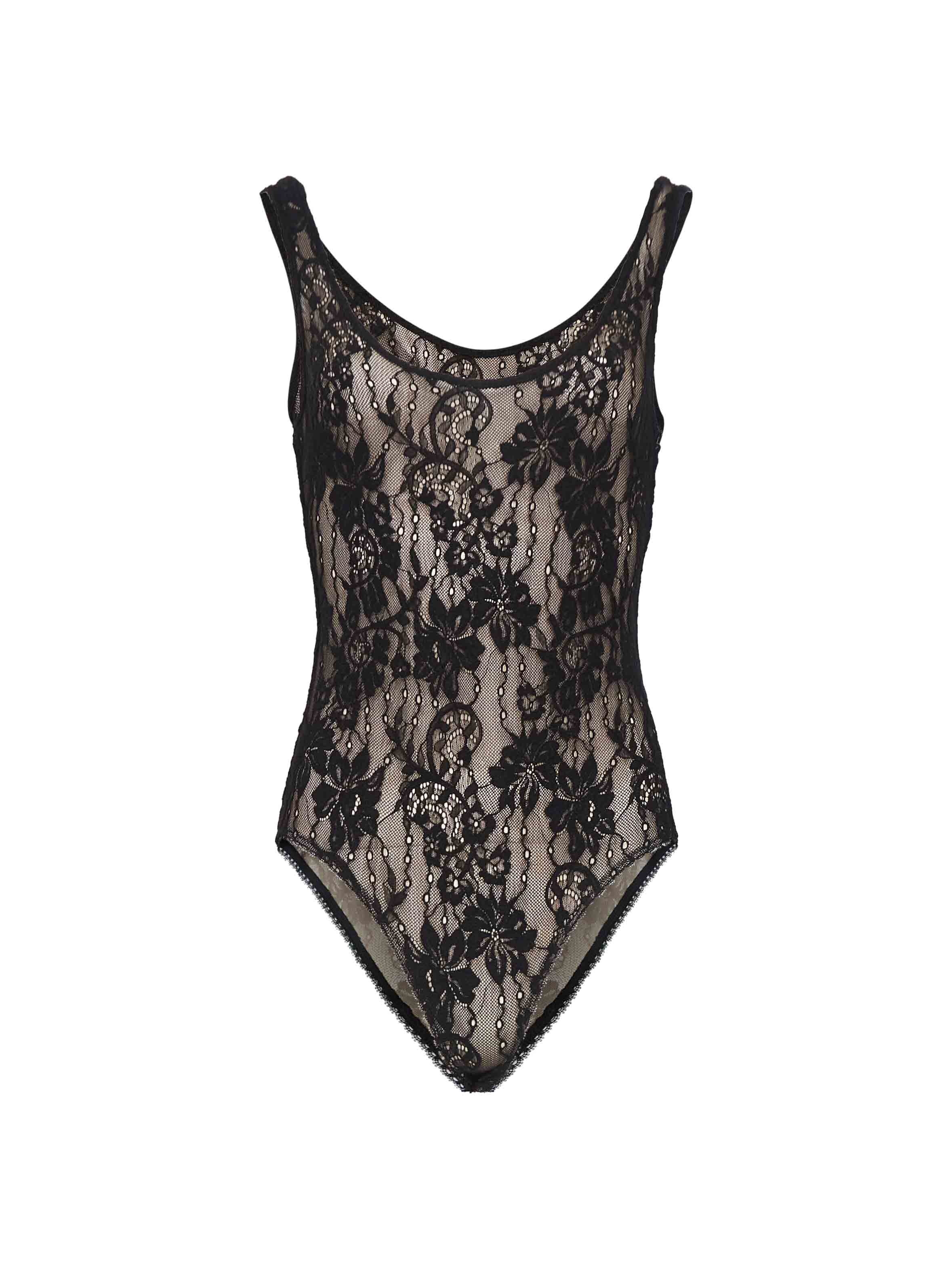 Body in pizzo con scollo rotondo in nero 