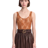 Body in pizzo con scollo rotondo in marrone 