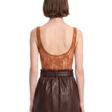 Body in pizzo con scollo rotondo in marrone 