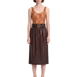 Body in pizzo con scollo rotondo in marrone 