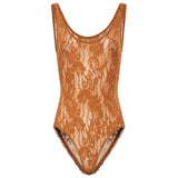 Body in pizzo con scollo rotondo in marrone 