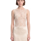 Body in pizzo con scollo rotondo in beige 