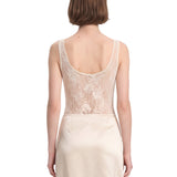 Body in pizzo con scollo rotondo in beige 