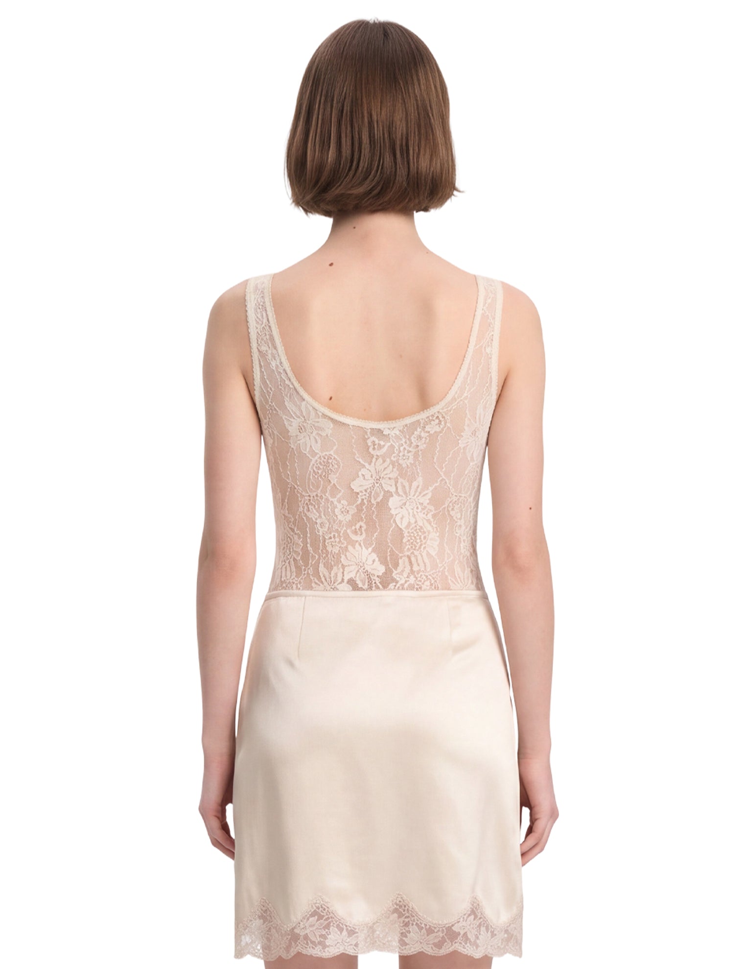 Body in pizzo con scollo rotondo in beige 